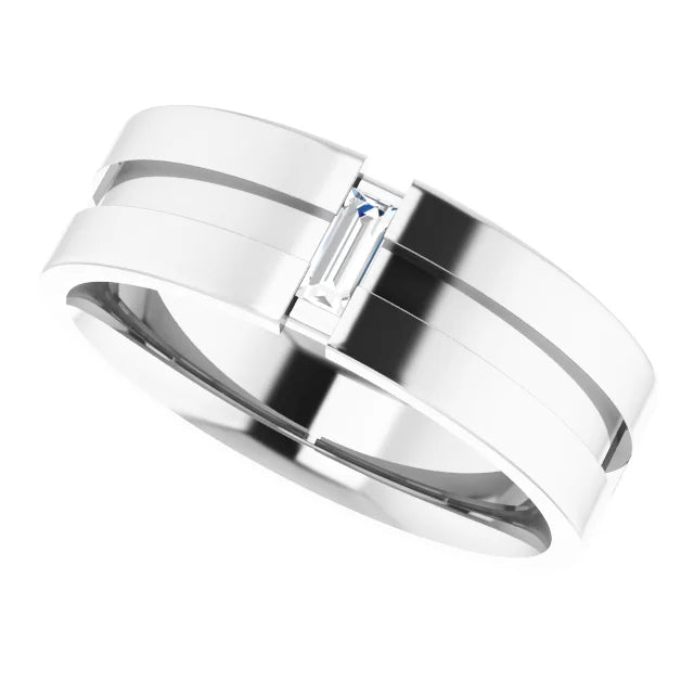 14K White 1/8 CT Natural Diamond Notched Band Size 10