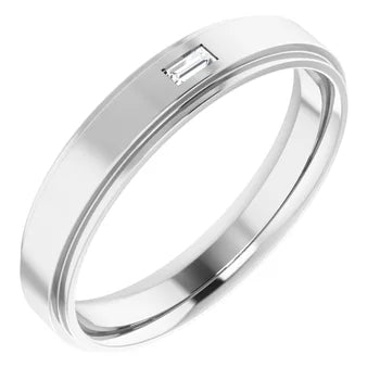 14K White 3x1.5 mm Straight Baguette Mens Ring Mounting